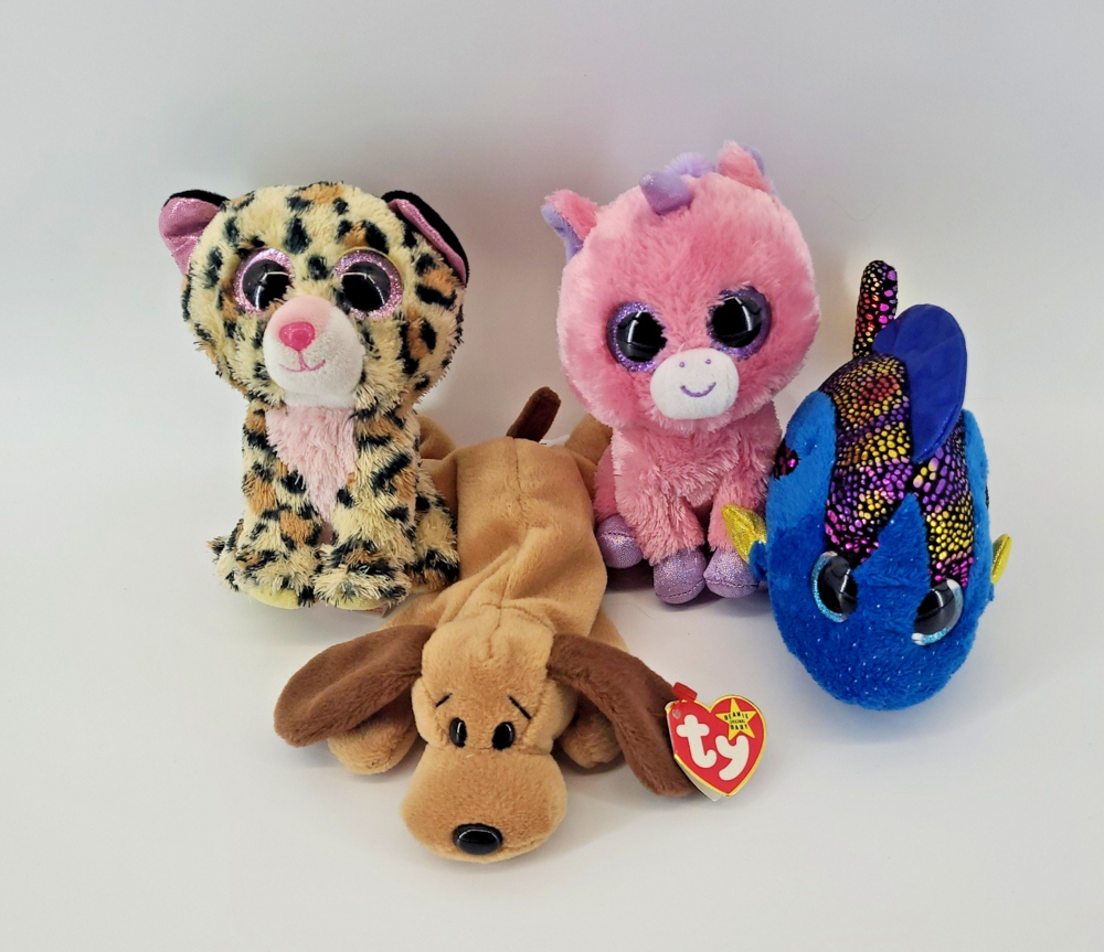 Ty Beanie Babies Lot of 4 Plush Livvie Magic Sami Bones Dog 5"-6"